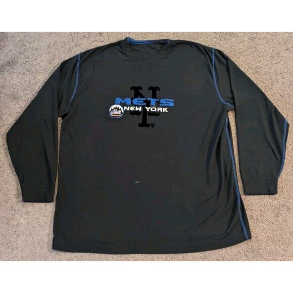 Vintage Y2k Men's New York Mets Long Sleeve Black Waffle Shirt Size XL - Picture 1 of 6